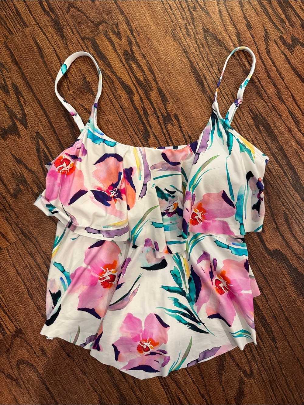 Liz Claiborne White Camisole with Pink Floral Ruffle size 14